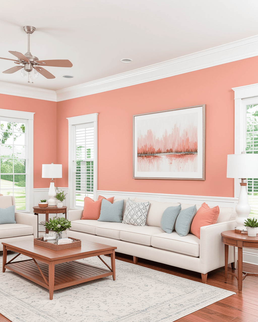 Modern Living Room Interior paint color combination — Youthful Coral