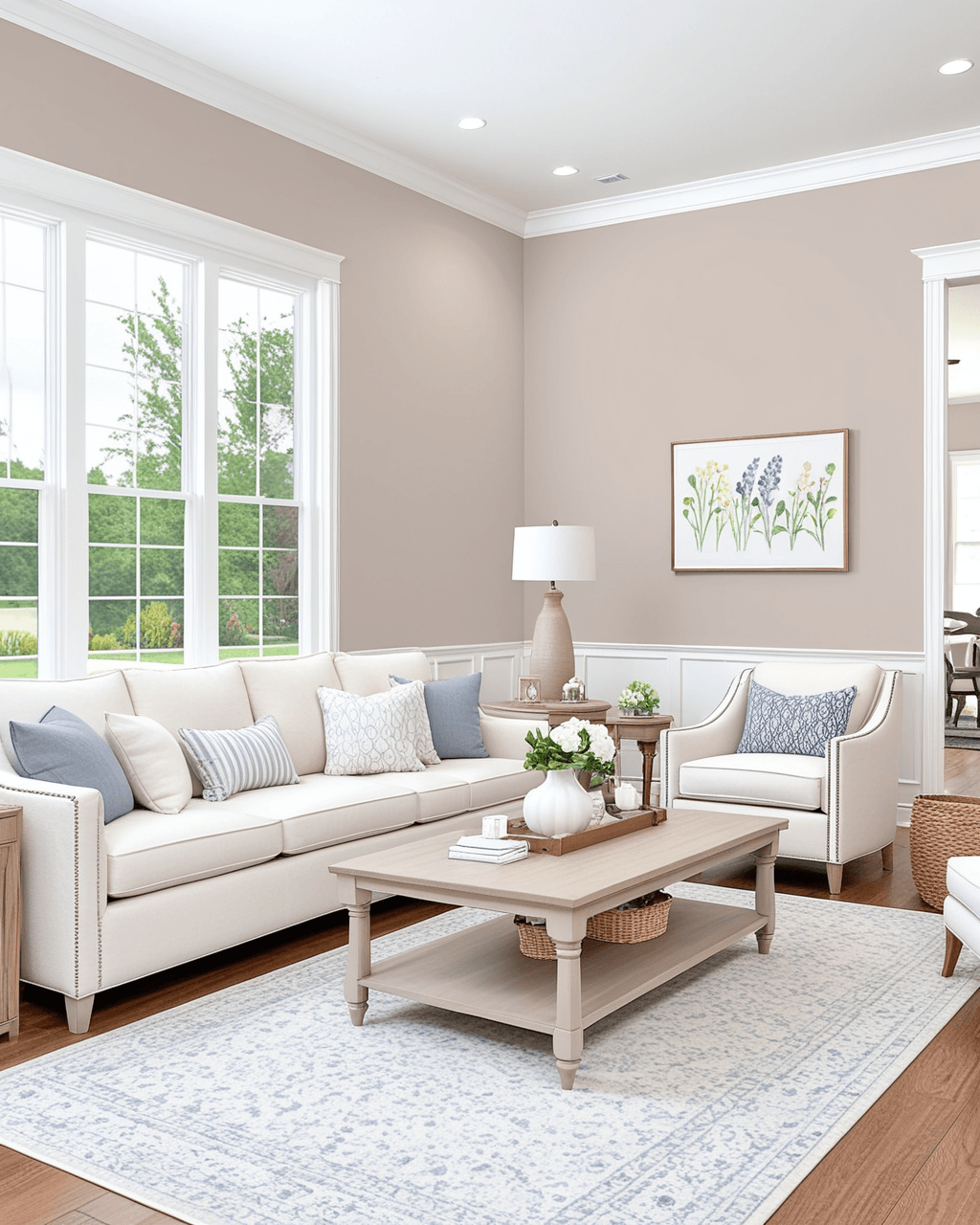 Earthy Living Room Interior paint color combination — Angora