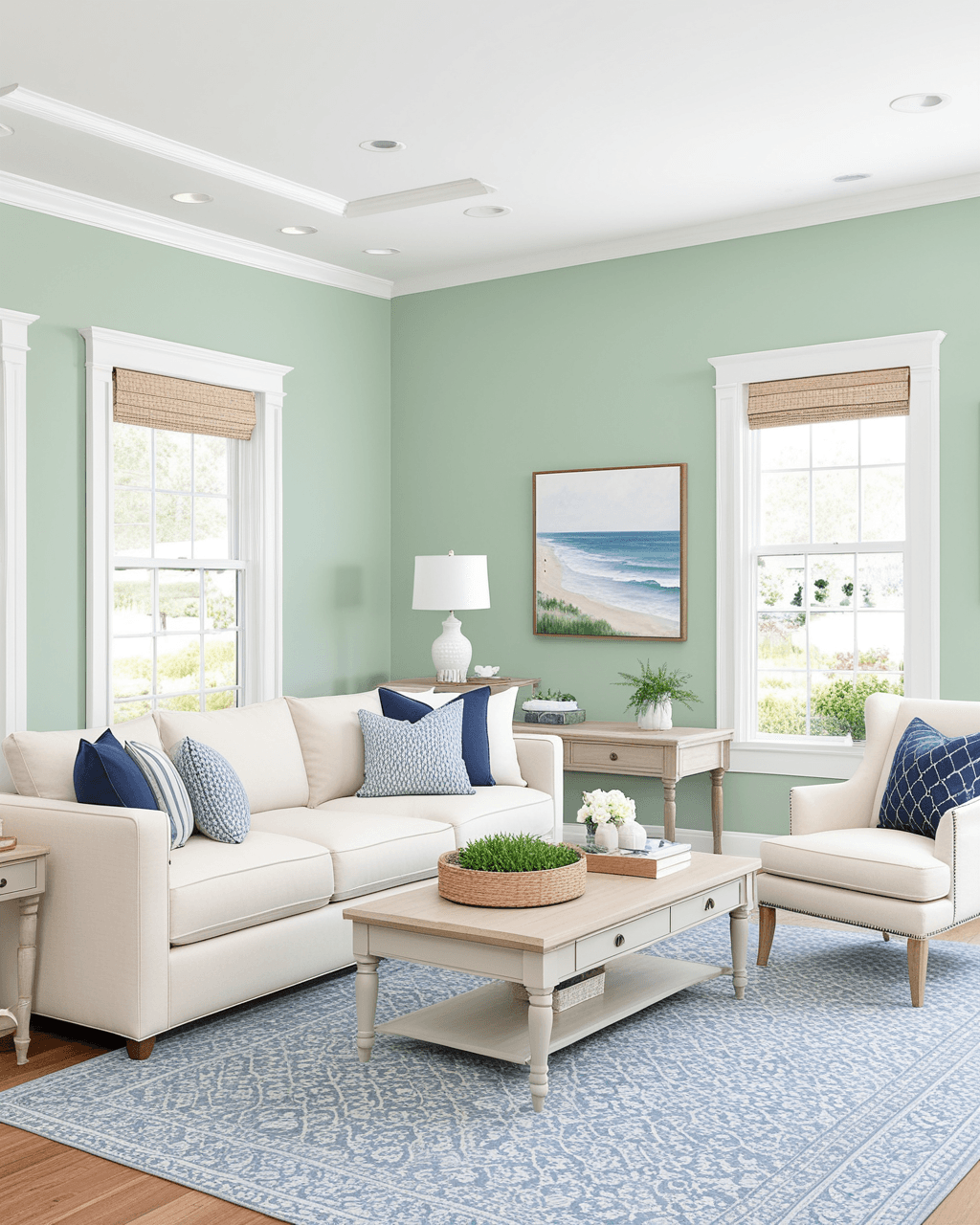 Pastel Living Room Interior paint color combination — Copen Blue