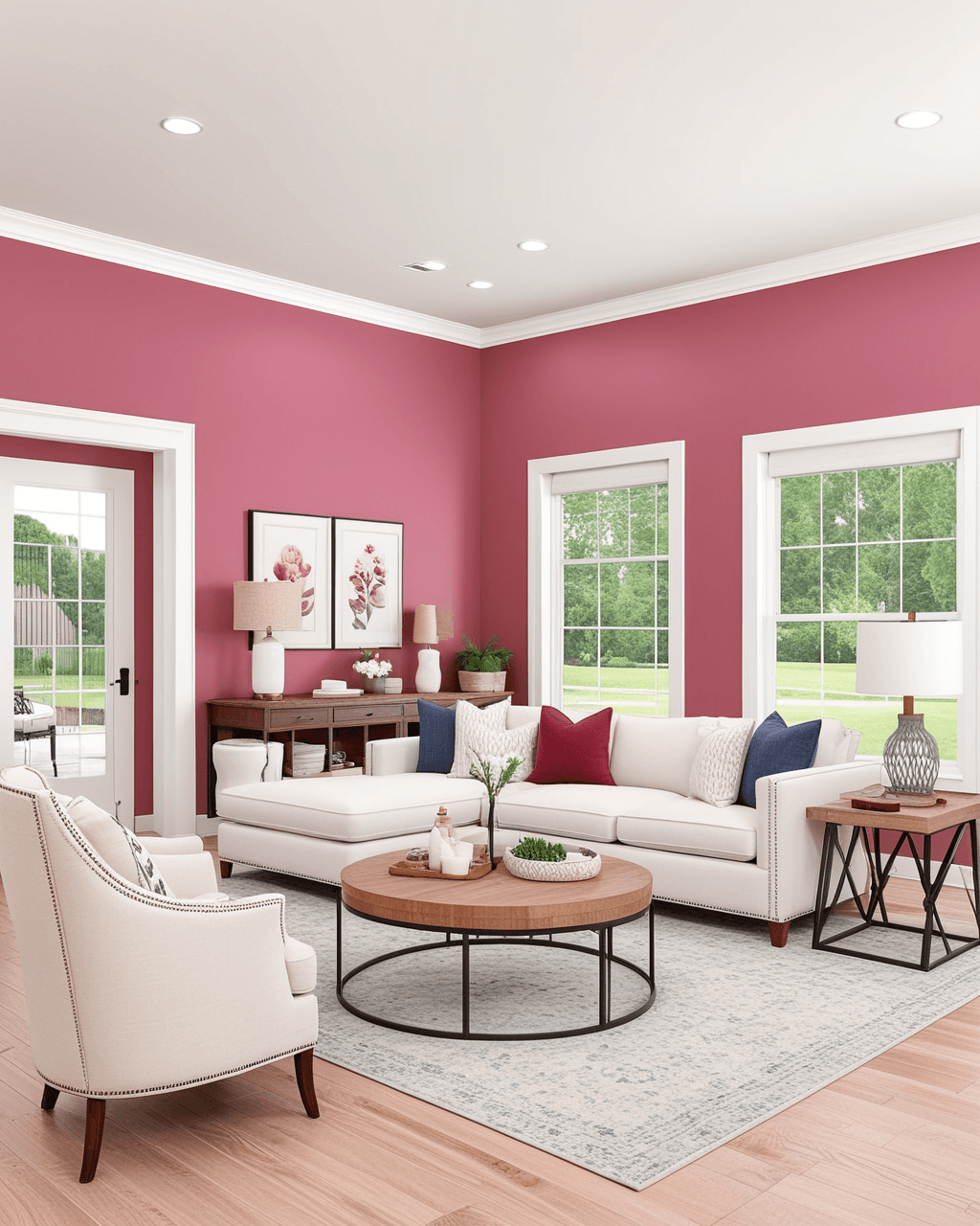 Bold Living Room Interior paint color combination — Pink Flamingo