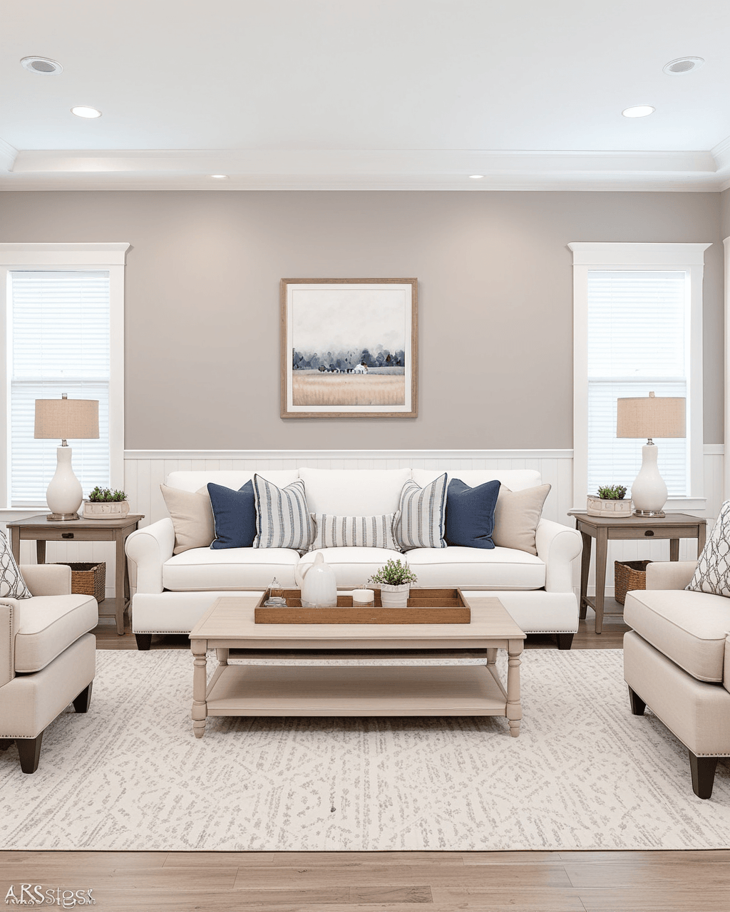 Warm Living Room Interior paint color combination — Angora